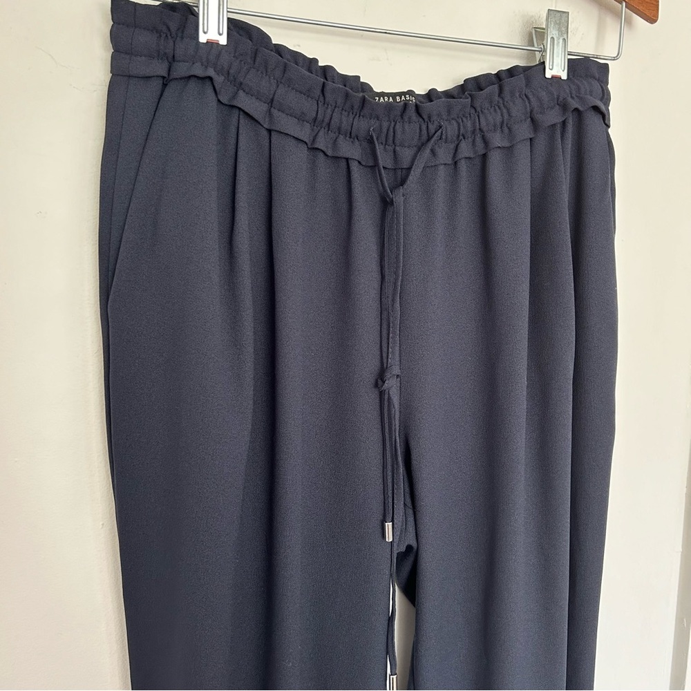 Zara Basic Navy Blue Drawstring Elastic Waist Slacks Pants Size Medium - Picture 4 of 6